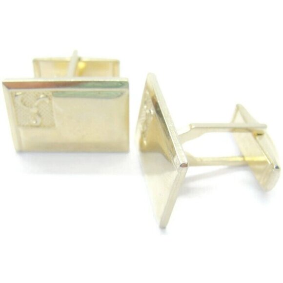 Vintage Polished w Corner Design Rectangle Cufflinks Gold Tone Signed Pat Pend - Picture 3 of 10